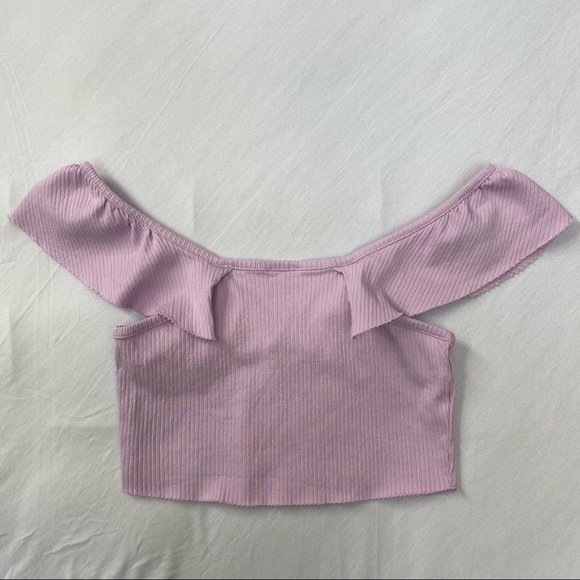 Zara Lilac off the shoulder crop top Size Large - Picture 7 of 7